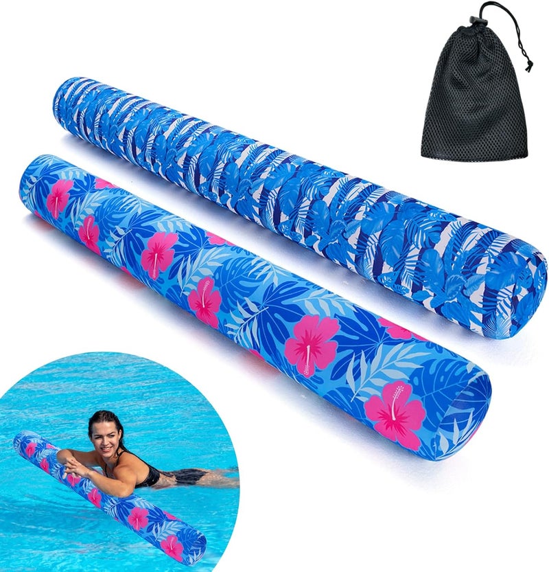 Brmoka Inflatable Swimming Pool Noodle, 2 Pack Soft Fabric Quick Drying Covered Large Pool Floats Noodles, Premium Buoyancy Swim PoolFloats with Portable Storage Bag for Pool Party Toy - Image 1